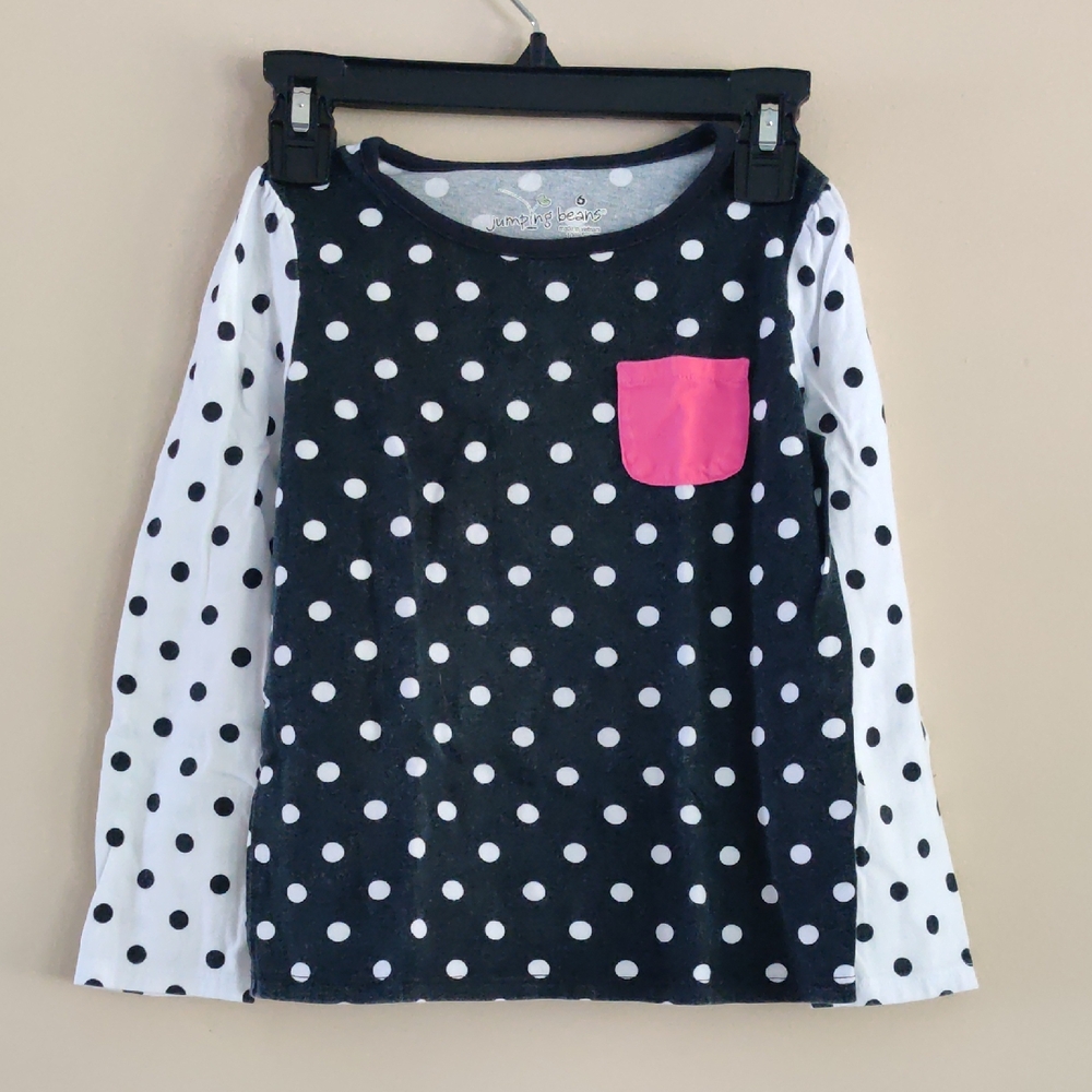 Jumping Beans Black & White Polka Dot Long-Sleeve Top with Pink Pocket